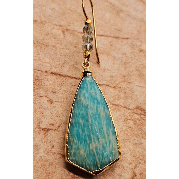 Amazonite Faceted Teardrop GF Crystal Artisan Earring - Picture 5 of 6